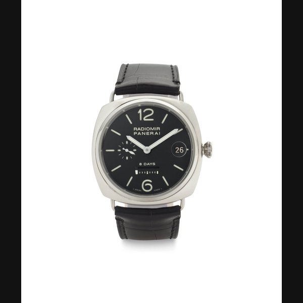 Panerai. A Limited Edition Oversized Stainless Steel Cushion Wristwatch with Power Reserve and Date SIGNED OFFICINE PANERAI, RADIOMIR 8 DAYS, NO. L075/400, REF. OP 6686, MOVEMENT NO. 011629, CASE NO. BB1361595, PAM00268, CIRCA 2009
