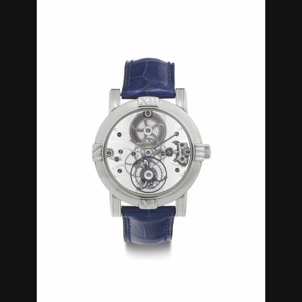 Corum. A Fine and Rare Platinum Skeletonized Limited Edition Mystery Wristwatch with One Minute Tourbillon Made by Christopher Claret SIGNED CORUM, C. CLARET, LA MYSTÉRIEUSE, NO. 11, CASE NO. 613'732, CIRCA 1995