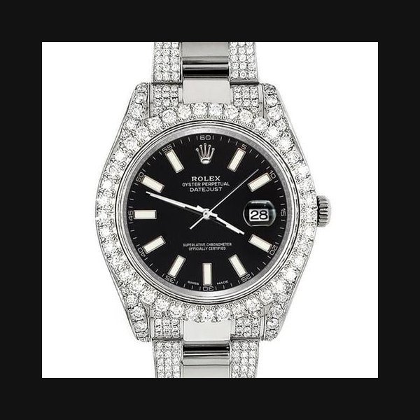 Rolex Rolex Datejust II41mm 8.3ct Diamond Bezel/Lugs/Bracelet/Black Stick/Box Papers