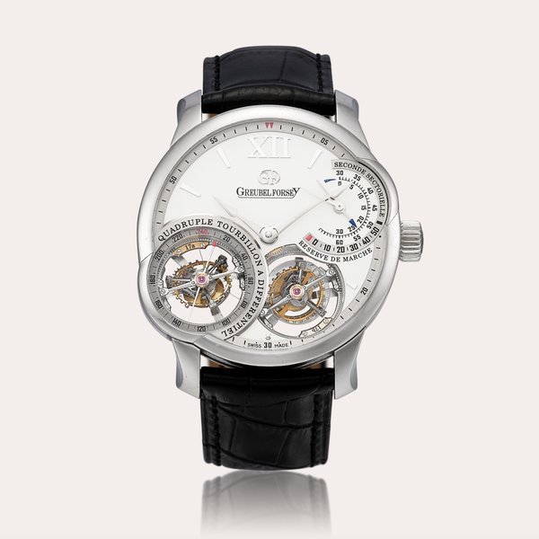 Greubel Forsey Quadruple Tourbillon à Différentiel Sphérique | A limited edition platinum differential quadruple tourbillon wristwatch with power reserve indication, Circa 2021 | 限量版鉑金四體陀飛輪腕錶，備動力儲備顯示，約2021年製