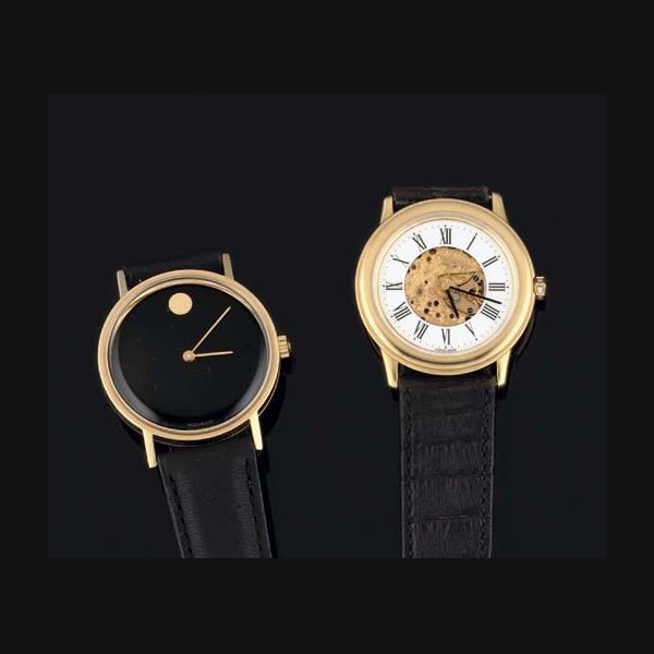  Two 18ct Gold Circular Wristwatches SIGNED: OMEGA LOUIS BRANT, NO 06, CIRCA 1990; AND MOVADO, MUSEUM WATCH NO 1188-1919-1957828, CIRCA 1994