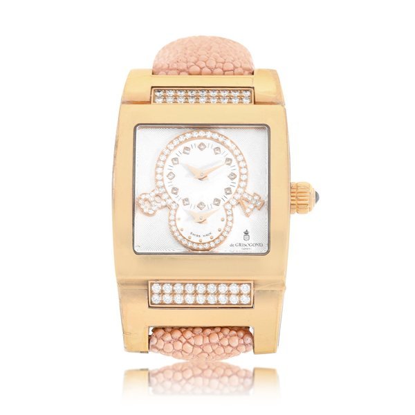 de Grisogono Instrumento Uno | A pink gold and diamond-set dual time zone wristwatch, Circa 2010 | Instrumento Uno | 粉紅金鑲鑽石兩地時間腕錶，約2010年製