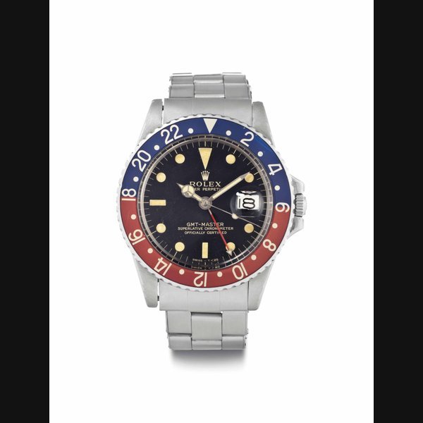 Rolex Rolex. An Attractive Stainless Steel Dual Time Wristwatch with Sweep Center Seconds, Date, Bracelet and Guarantee SIGNED ROLEX, OYSTER PERPETUAL, GMT-MASTER, SUPERLATIVE CHRONOMETER, OFFICIALLY CERTIFIED, REF. 1675, CASE NO. 1'318'012, CIRCA 1966 · 1675