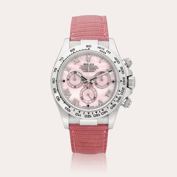 Rolex Cosmograph Daytona "Beach", Reference 116519 | A white gold chronograph wristwatch with pink mother-of-pearl dial, Circa 2011 | 勞力士 | Cosmograph Daytona "Beach" 型號116519 | 白金計時腕錶，備粉紅色珠母貝錶盤，約2011年製 · 116519