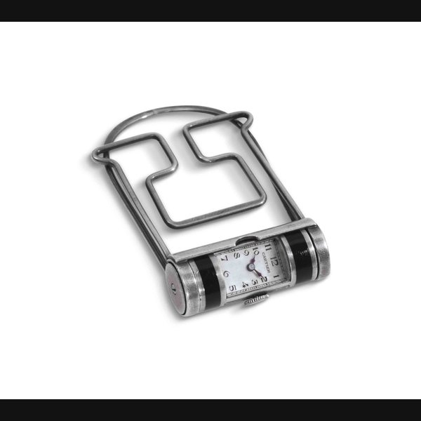 Normis. A Silver And Enamel Art Deco Money Clip With Watch SIGNED NORMIS WATCH CO. RETAILED BY CARTIER, CIRCA 1930