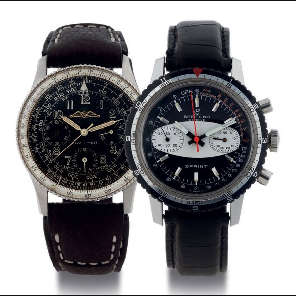 BREITLING. A PAIR OF STAINLESS STEEL CHRONOGRAPH WRISTWATCHES SIGNED BREITLING, CIRCA 1960