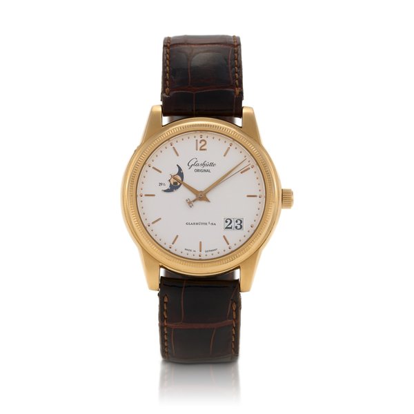 Glashütte Original Senator Excellence, Ref. 1-36-04-02-05-50  Yellow gold wristwatch with moon phases and digital date display  Circa 2018, Price & Market Data