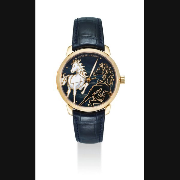 Ulysse Nardin ULYSSE NARDIN. A FINE AND VERY RARE 18K GOLD LIMITED EDITION AUTOMATIC WRISTWATCH WITH SWEEP CENTRE SECONDS AND CHAMPLEVE ENAMEL DIAL · 8156-111