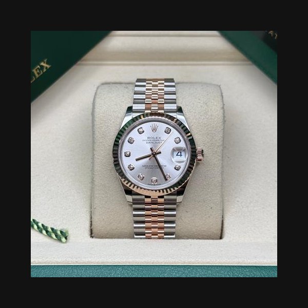 Rolex Datejust31 Silver Diamond Dial Two Rose Gold Fluted Bezel Jubilee Bracelet Ref. 278271