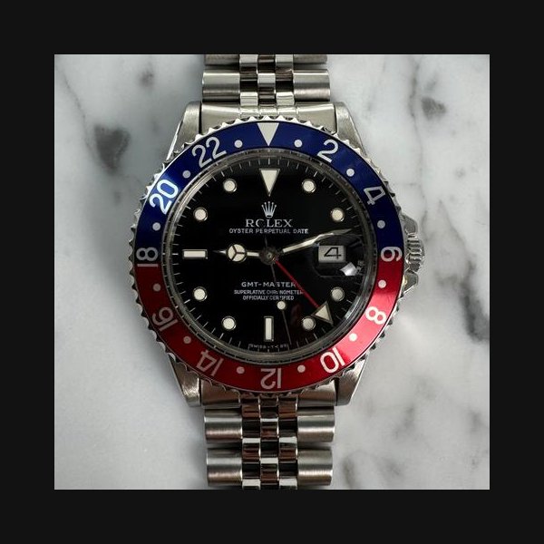 Rolex GMT-Master16750 Jubilee Pepsi Black Glossy Dial 1983 Excellent Condition Serviced July 2026