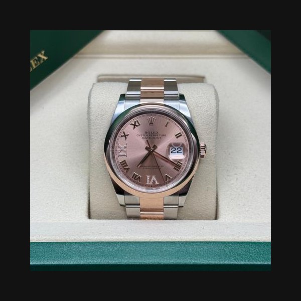 Rolex Datejust36 Pink Roman Diamond 6 9 Dial Two Tone Rose Gold Smooth Oyster Bracelet Ref. 126201