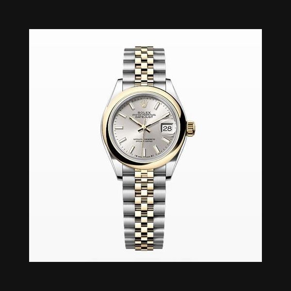 Rolex Rolex Lady-DatejustNEW 2024 Silver Index Dial Two Tone Yellow Gold Smooth Bezel Jubilee 28mm