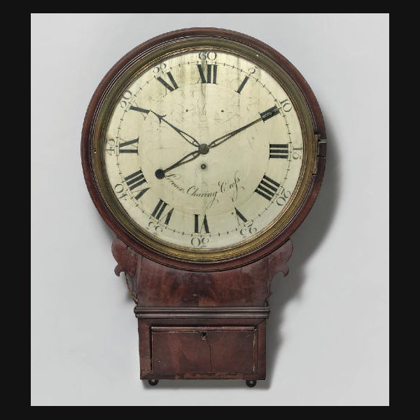  A George III mahogany eight day drop dial wall clock JOHN LEROUX, LONDON, THWAITES MOVEMENT NO.2750. CIRCA 1802