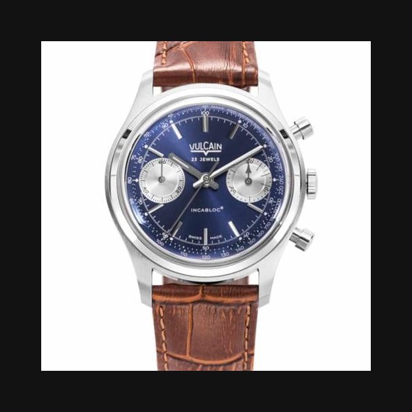 VulcainChronograph 1970s - Blue - Brown Leather Strap Alligator Print - OFFICIAL DEALER - FACTORY NEW - FULL WARRANTY