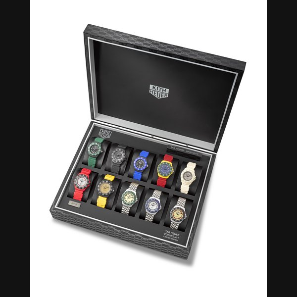 TAG HEUER FOR KITH. A SET OF TEN QUARTZ WRISTWATCHES WITH DATE, MATCHING CASE NUMBERS AND FITTED NUMBERED BOX FORMULA 1 FOR KITH MODEL, NO. 22⁄75, CIRCA 2024