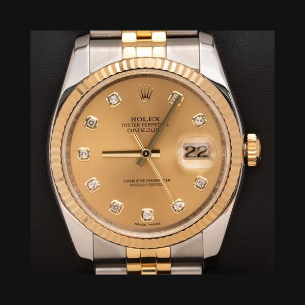 Rolex Datejust36 BOX & PAPER Champagne Diamond Dial Ref. 116233