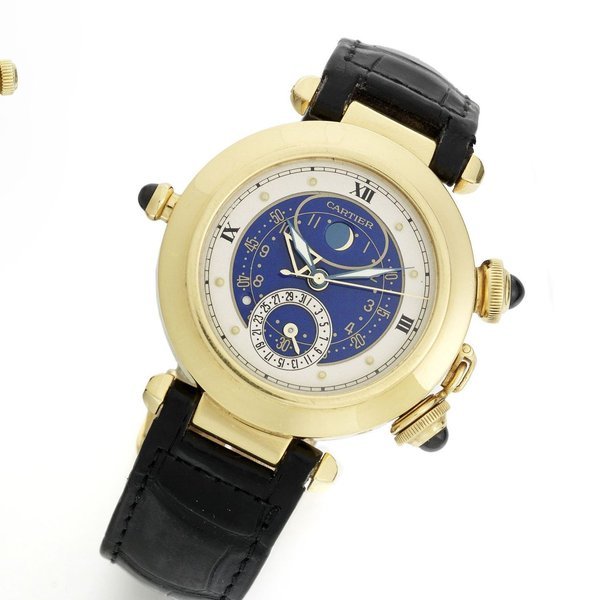 Cartier Cartier. An 18ct gold quartz calendar wristwatch with alarm and moon phase Pasha, Ref:30011, Case No.0331, Circa 1990 · 30011