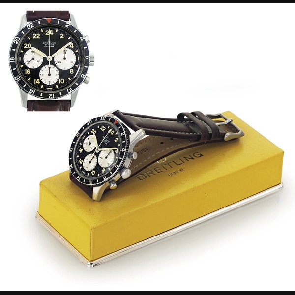 BREITLING. A STAINLESS STEEL CHRONOGRAPH WRISTWATCH WITH 24 HOUR DIAL SIGNED BREITLING, GENEVE, UNITIME, CASE NO. 1765, CIRCA 1969