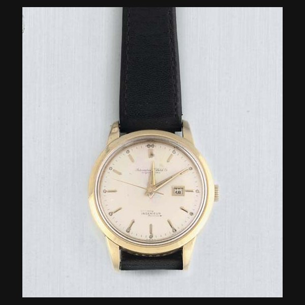 International Watch Co International Watch Co. An 18ct Gold Automatic Anti Magnetic Water Resistant Centre Seconds Wristwatch with date indication SIGNED INTERNATIONAL WATCH CO, SCHAFFHAUSEN, INGENIEUR, LONDON IMPORT MARK FOR 1961