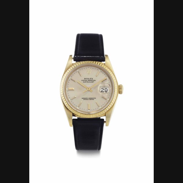 Rolex. An 18k Gold Automatic Wristwatch with Date SIGNED ROLEX, DATEJUST MODEL, REF. 16018, CASE NO. 6'724'598, CIRCA 1980