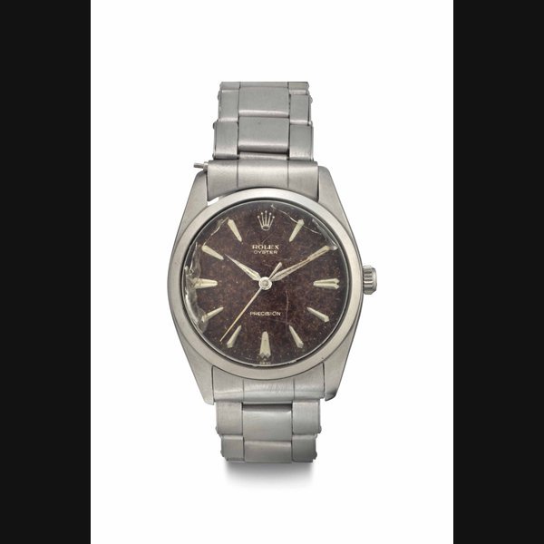 Rolex Rolex. A Stainless Steel Wristwatch with Tropical Dial SIGNED ROLEX, OYSTER PRECISION, REF. 6424, CASE NO. 922'501, CIRCA 1950