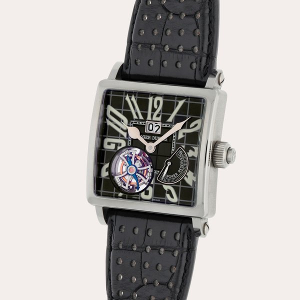 Roger Dubuis Golden Square Flying Tourbillon, Reference G-40-03-7  |  A stainless steel flying tourbillon wristwatch with date and power reserve indication  | Circa 2007 · G-40-03-7