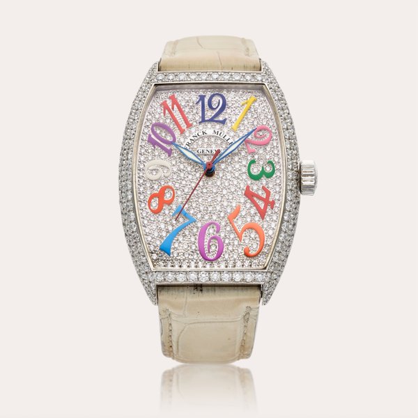 Franck Muller Reference 7851 SC D CD Color Dreams Cintree Curvex | A white gold and diamond-set automatic tonneau-shaped wristwatch, Circa 2015