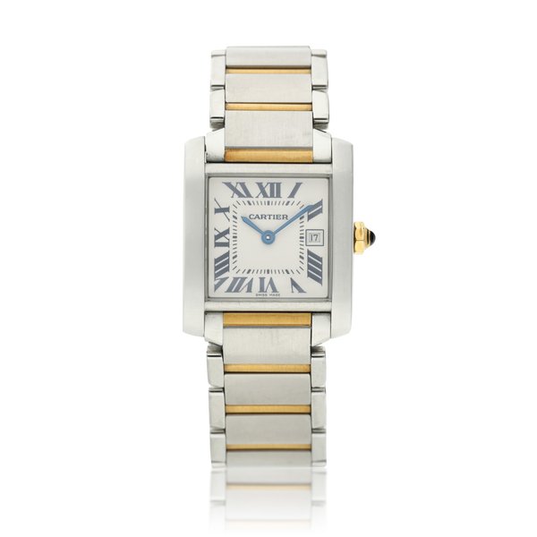 Cartier Reference 2465 Tank Francaise  A stainless steel and yellow gold rectangular wristwatch with date and bracelet, Circa 2000
