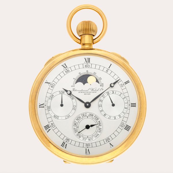 IWC Retailed by Beyer: Reference 5500 | A limited edition yellow gold calendar open-faced watch with moon phases | Circa 1977 · 5500