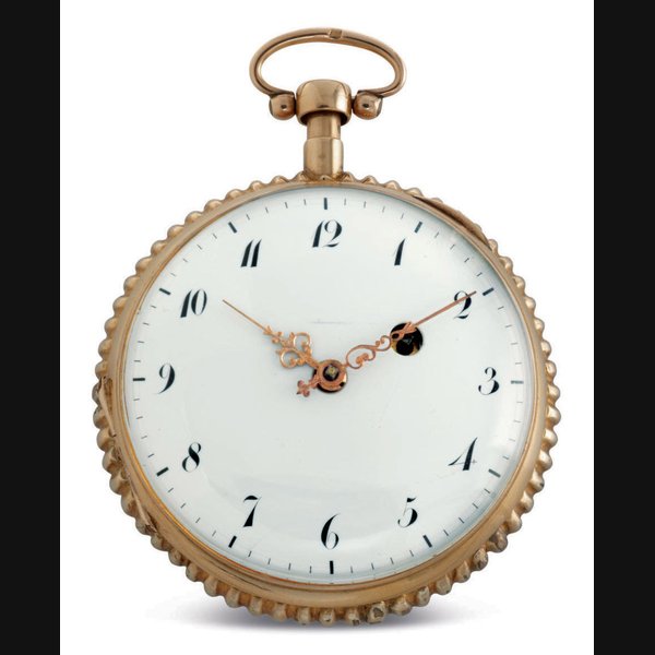 SWISS. A RARE 18K GOLD QUARTER REPEATING VERGE WATCH WITH CONCEALED EROTIC AUTOMATON UNSIGNED, CIRCA 1820