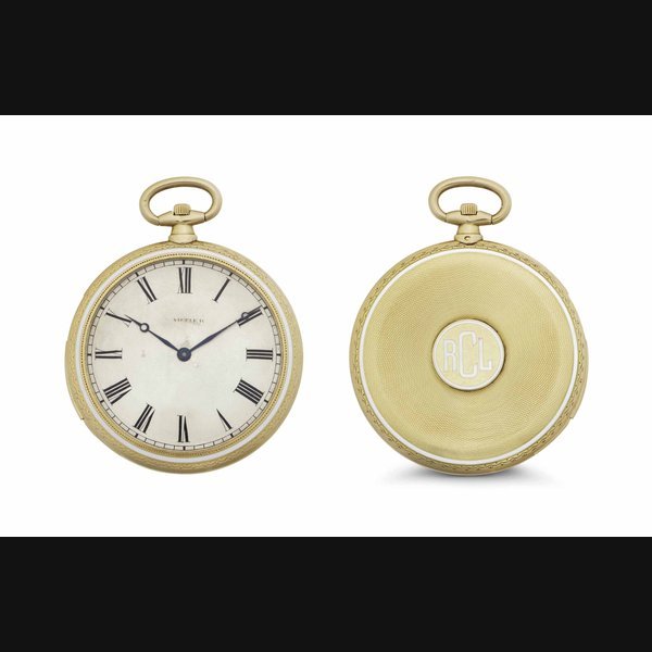 Cartier Cartier. An 18k Gold and Enamel Ultrathin Openface Minute Repeating Keyless Lever Dress Watch SIGNED CARTIER, CASE NO. 5821, CIRCA 1925