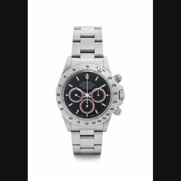 Rolex Rolex. A Stainless Steel Automatic Chronograph Wristwatch with Color Change Dial and Bracelet SIGNED ROLEX, OYSTER PERPETUAL, SUPERLATIVE CHRONOMETER, OFFICIALLY CERTIFIED, COSMOGRAPH DAYTONA, REF. 16520, CASE NO. N311596, CIRCA 1991