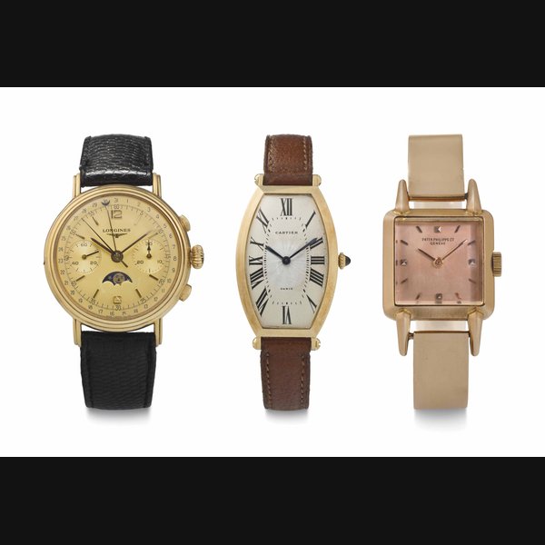 A Lot of Three Wristwatches THE FIRST SIGNED LONGINES, CASE NO. 25.732.726, THE SECOND CARTIER, NO. 19, CASE NO. A102826, THE THIRD PATEK PHILIPPE, REF. NO. 2077, MOVEMENT NO. 943'638, CASE NO. 510'814, CIRCA 1960S