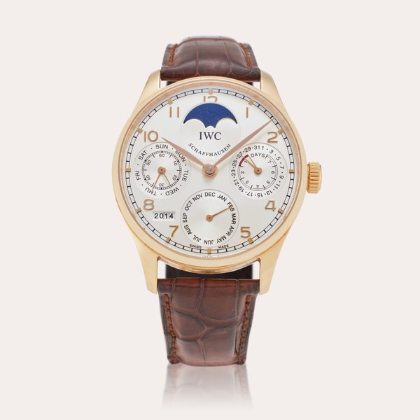 IWC Reference IW5022-13 Portugieser Perpetual Calendar | A pink gold automatic perpetual calendar wristwatch with moon phases, year and seven day power reserve indication, Circa 2008