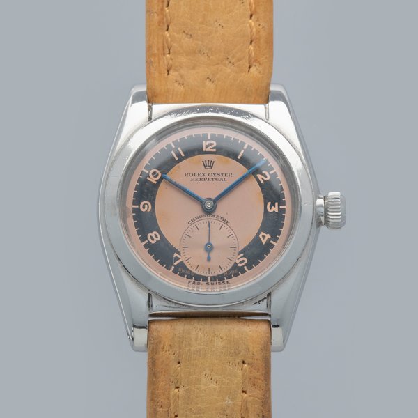 Rolex Bubbleback 2764 Two-Tone Salmon and Black Dial Retailed by Mappin & Webb