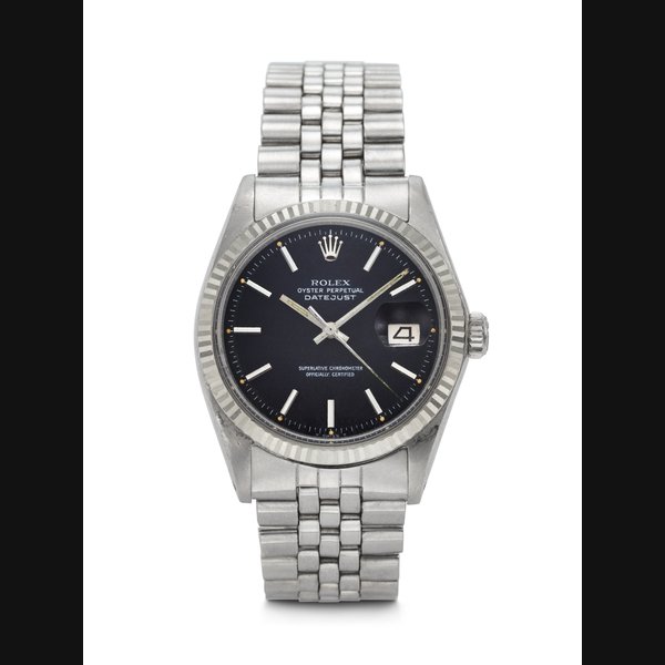 ROLEX. A RARE AND HIGHLY ATTRACTIVE STAINLESS STEEL AND 18K WHITE GOLD AUTOMATIC WRISTWATCH WITH SWEEP CENTRE SECONDS, DATE AND BRACELET SIGNED ROLEX, DATEJUST MODEL, REF. 1601, CASE NO. 2'466'882, CIRCA 1969