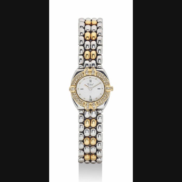CHOPARD. AN 18K GOLD, STAINLESS STEEL AND DIAMOND-SET WRISTWATCH WITH DATE AND BRACELET SIGNED CHOPARD, GENEVE, GSTAAD MODEL, REF. 32/8116, CASE NO. GD5095 8112, CIRCA 1990