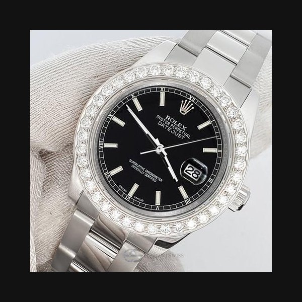 Rolex Rolex Datejust31mm 178240 Black Index 1.6ct Diamond Bezel Oyster Watch Box/Apr
