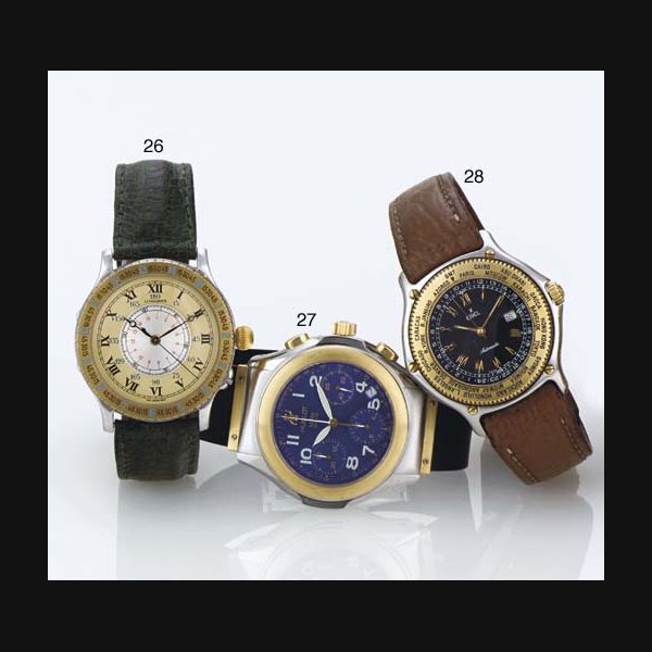 HUBLOT. A STAINLESS STEEL AND GOLD AUTOMATIC CHRONOGRAPH WRISTWATCH WITH DATE SIGNED HUBLOT, MDM GENEVE, NO. 433225, REF. 1810.2, CIRCA 1995