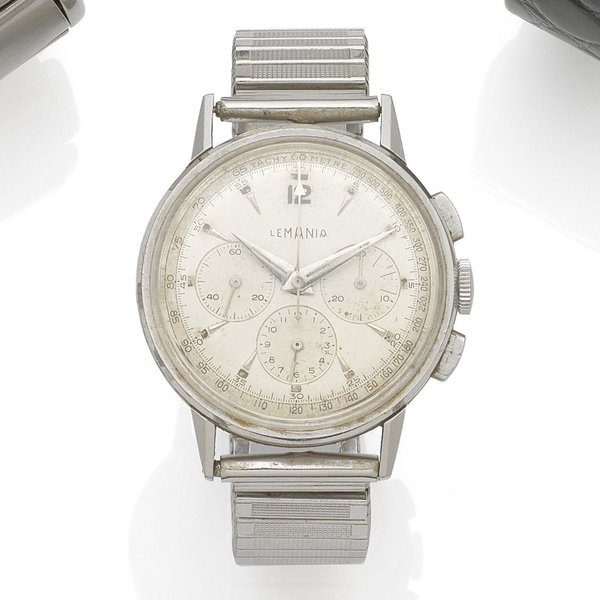 Lemania. A stainless steel manual wind chronograph bracelet watch Case No.14291, Movement No.227067, Circa 1950