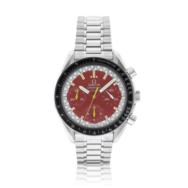 Omega Omega | Speedmaster Reduced, Reference 3810.61.41, A stainless steel chronograph wristwatch with bracelet, Launched by Michael Schumacher, Circa 1996 | 歐米茄 |超霸系列 Reduced 型號3810.61.41   精鋼計時鏈帶腕錶，由 Michael Schumacher 發表，約1996年製 · 3810.61.41