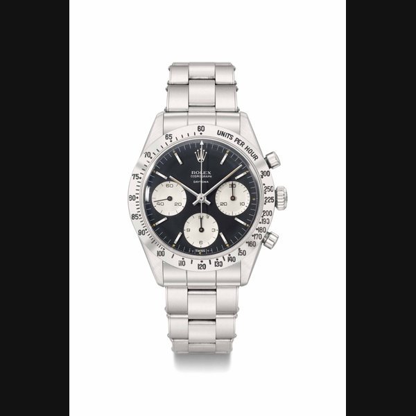 Rolex Rolex. A very fine and extremely rare stainless steel chronograph wristwatch with black dial and "floating Daytona" SIGNED ROLEX, COSMOGRAPH, DAYTONA, REF. 6239, CASE NO. 1'091'031, MANUFACTURED IN 1964 · 6239