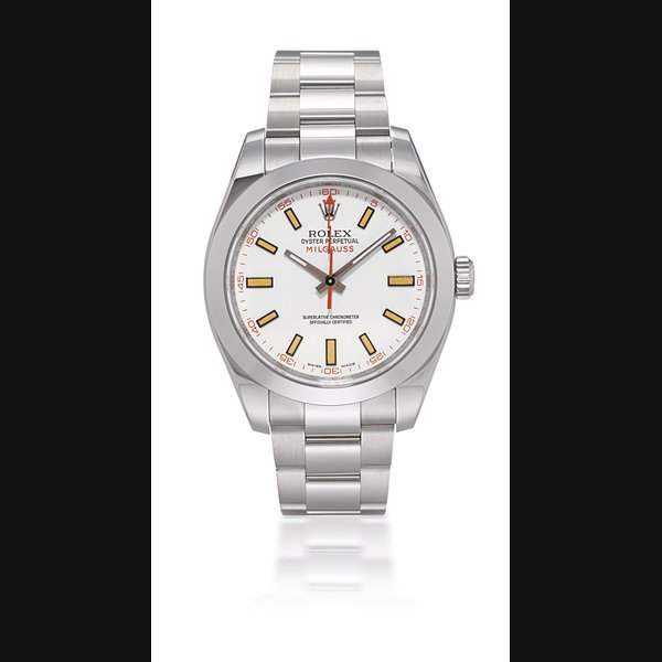 Rolex ROLEX, MILGAUSS, REF. 116400 STAINLESS STEEL AUTOMATIC ANTIMAGNETIC WRISTWATCH WITH BRACELET CASE NO. M421319, CIRCA 2007