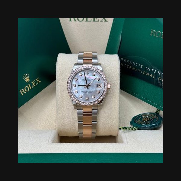 Rolex Lady-Datejust31 NEW 2024 Mother of Pearl Diamond Dial Diamond Bezel Two Tone Rose Gold Oyster Ref. 278381RBR