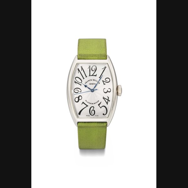 Franck Muller. An 18K white gold tonneau-shaped automatic curved wristwatch with sweep centre seconds SIGNED FRANCK MULLER, GENEVE, PLATINUM ROTOR, NO. 314, REF. 5850 SC, CIRCA 2000
