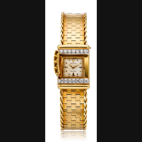 ROLEX, LADIES' 18K AND DIAMOND CONCEALED DIAL BRACELET WATCH