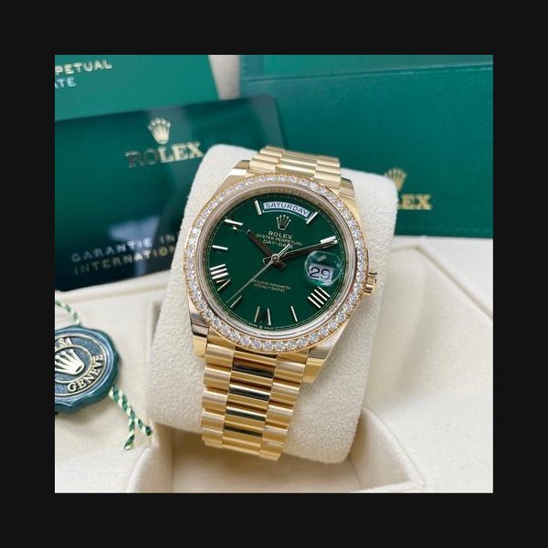 Rolex Rolex Day-DateUNWORN Day-Date 40mm 228348RBR Yellow Gold Presidential Bracelet Money Green Roman Dial Full Set Complete Box & Papers