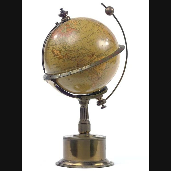 An English brass rotating globe novelty timepiece, circa 1910