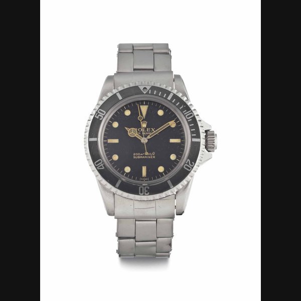 Rolex Rolex. A Stainless Steel Automatic Wristwatch with Underline Black Lacquer Dial, Pointed Crown Guards and Expandable Bracelet SIGNED ROLEX, OYSTER PERPETUAL, 200M=660FT, SUBMARINER, REF. 5513, CIRCA 1963