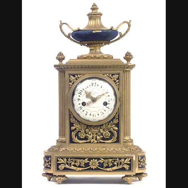 A Louis XVI ormolu and blue-painted striking mantel clock, circa 1770